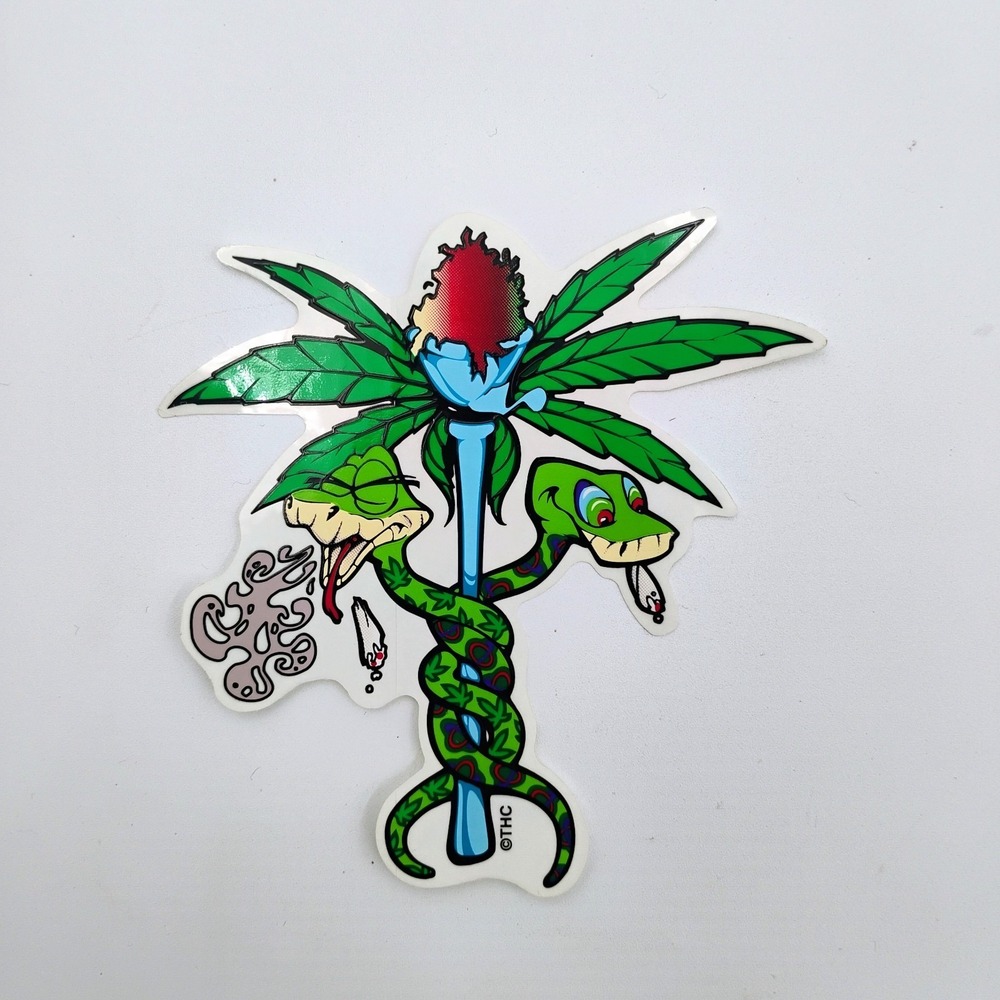 THC Clothing Leaf Parody Snakes Vinyl Sticker Decal Skateboarding Vtg 90s Y2k